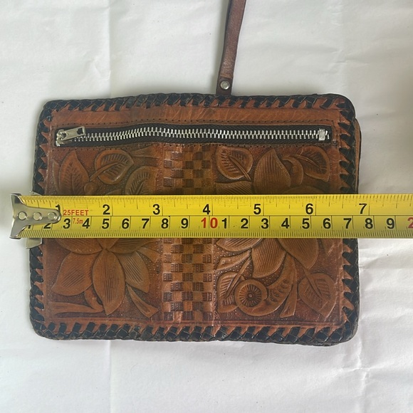 Vintage Hand Tooled Leather Wallet Floral Mexico - Picture 7 of 9
